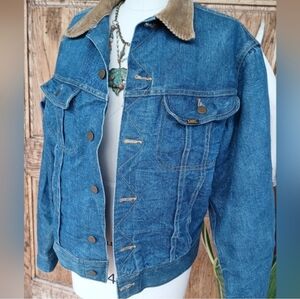 Original Vintage Lee Storm Rider  Denim Jacket Corduroy Collar 70s Classic Coat